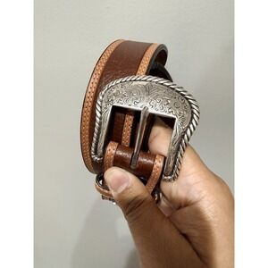 Larry Mahan Leather  Western Cowboy Belt Concho Silver Brown Size 46" Sz‎ 40